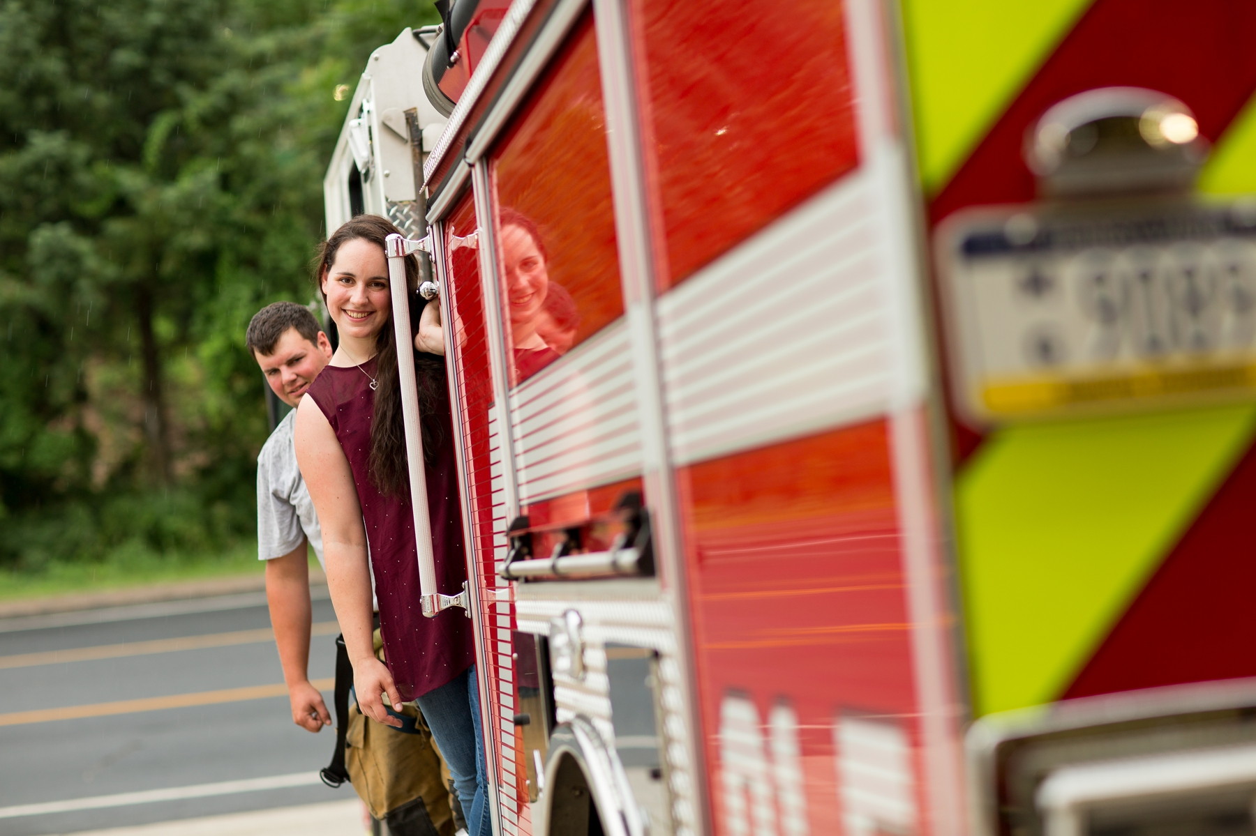 fun engagement photos at the firehouse